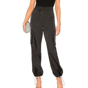 Superdown Seleste Drawstring Jogger Pant - Black Satin Cargo Pant Size XS